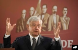 FILE - Mexico's President Andres Manuel Lopez Obrador speaks during a news conference in Mexico City, Dec. 3, 2018.