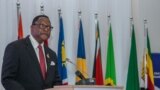 Rais wa Malawi Lazarus Chakwera akitoa hotuba ya kukubali uteuzi kama mwenyekiti wa SADC. Lilongwe, Malawi, on Aug. 17, 2021.