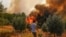 A man walks toward wildfires in Kacarlar village near the Mediterranean coastal town of Manavgat, Antalya, Turkey, July 31, 2021. The death toll from wildfires raging in Turkey's Mediterranean towns rose to six Saturday.