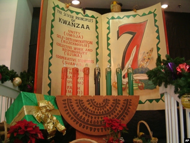 FILE - The seven principals of Kwanzaa are unity, self-determination, collective work and responsibility, cooperative economics, purpose, creativity, and faith.