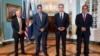 FILE - Marshall Islands Foreign Affairs Minister Jack Ading, Palau President Surangel Whipps, U.S. Secretary of State Antony Blinken and Micronesian President Wesley Simina meet in Washington on Sept. 26, 2023. A March 2024 pact among the four nations awaits full implementation.