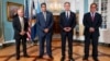 FILE - Secretary of State Antony Blinken, second from right, meets with, from left, Marshall Islands Foreign Affairs and Trade Minister Jack Ading, Palau's President Surangel Whipps Jr. and Micronesia's President Wesley Simina in Washington, Sept. 26, 2023. 