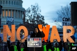Democratic Congresswoman Pramila Jayapal speaks during a rally urging to limit President Donald Trump's ability to take military action against Iran, on Capitol Hill, in Washington, Jan. 9, 2020.