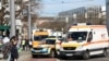 Ambulance vehicles are parked near the scene after a car drove into a crowd, in Mannheim, Germany, March 3, 2025. 