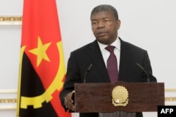 FILE - Angolan President Joao Lourenco speaks during a press conference in Luanda, Angola, Sept. 18, 2018.