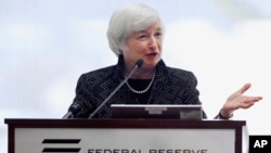 Federal Reserve Chairman Janet Yellen speaks during a conference on economic opportunity at the Federal Reserve Bank in Boston, Oct. 17, 2014.