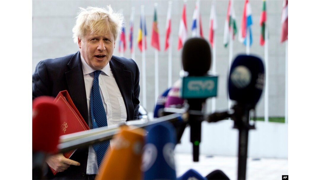 British Foreign Secretary Boris Johnson arrives for a meeting of EU foreign ministers at the EU Council building in Luxembourg, April 16, 2018.