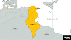 Tunisia map showing Libyan border.