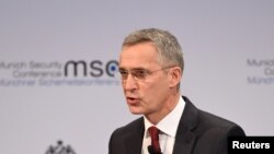 FILE - NATO Secretary-General Jens Stoltenberg is pictured in Munich, Germany, Feb. 15, 2020. Stoltenberg said Sept. 3 that Turkey and Greece had agreed to talks to try to avoid accidents as Turkey conducts a naval exercise in the eastern Mediterranean.