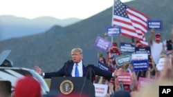 President Donald Trump speaks at a campaign rally at Carson City Airport, Oct. 18, 2020, in Carson City, Nev.