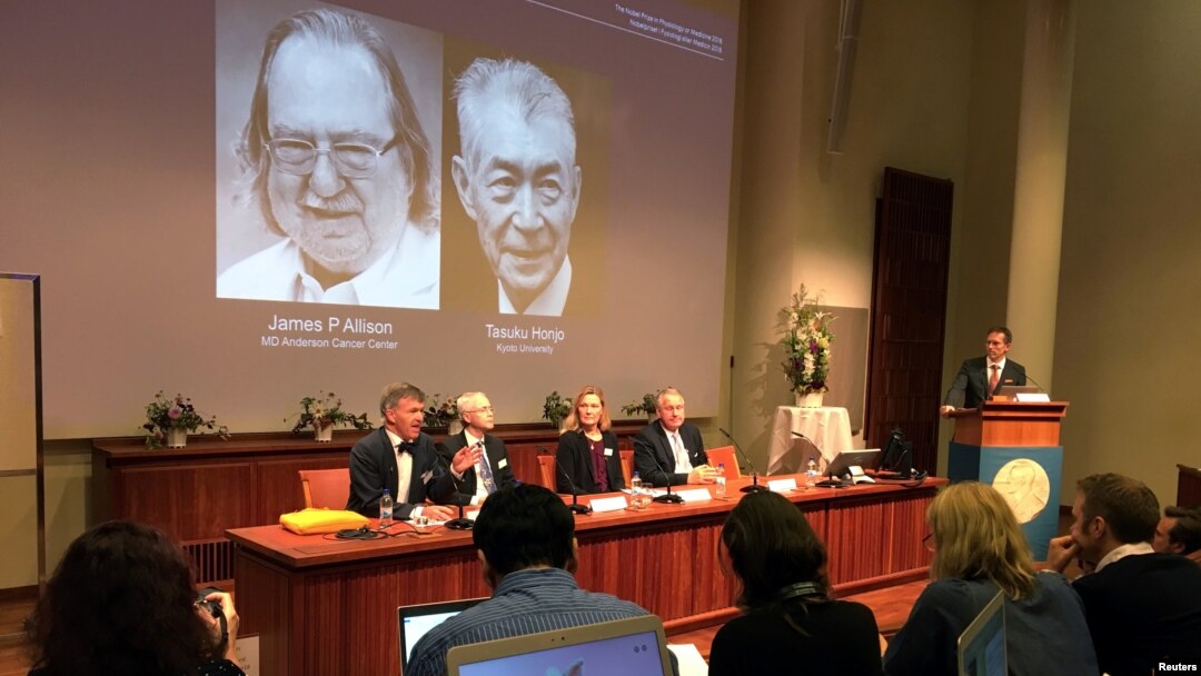 Nobel Committee of the Karolinska Institute announces 2018 Nobel Prize for Physiology or Medicine in Stockholm, Sweden, Oct. 1, 2018. 