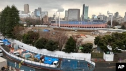 FILE - A view of the expanse of trees around Tokyo's Jingu Gaien area that are slated to be cut in order to build three skyscrapers in one of the city's most beloved park areas, Jan. 13, 2024. 