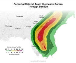 Potential rainfall from Hurricane Dorian, through Sunday, Sept. 8