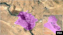 Letak kota Mosul dan Bashiqa di Irak.