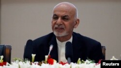 FILE - Afghan President Ashraf Ghani speaks during during a peace and security cooperation conference in Kabul, Afghanistan, Feb. 28, 2018.