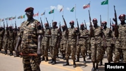 Sudan People's Liberation Army (SPLA) soldiers take part in their 29th anniversary celebrations in South Sudan's capital Juba, May 16, 2012. 