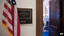 The Capitol Hill office of Sen. John McCain, R-Ariz., is seen in Washington, July 20, 2017, after news that he has been diagnosed with brain cancer. 