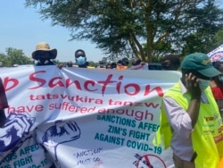 Protests outside the U.S. Embassy in Harare have been going on for nearly three years. (Columbus Mavhunga/VOA)