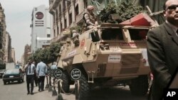 Soldiers guard a street near a church in downtown Cairo, Egypt, April 10, 2017, following Palm Sunday bombings in churches in Tanta and Alexandria that killed 45 Coptic Christians.