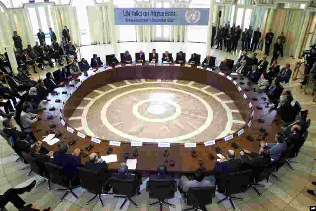 December 5, 2001 -- The United Nations sponsors a conference in Germany with major Afghan factions. They sign an accord that lays out a road map for political development in post-war Afghanistan. The Bonn Agreement installs Hamid Karzai as Afghan interim 