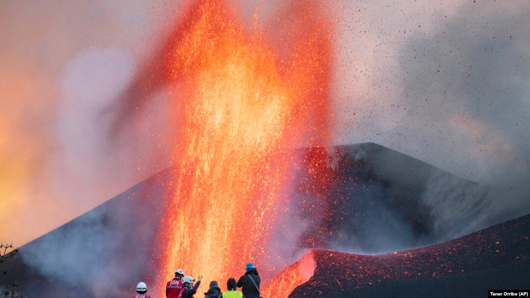 Scientists take geophysics measurements of La Palma on Nov. 13, 2021. (AP Photo/Taner Orribo)