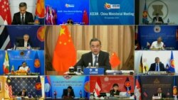 In this image taken from video provided by VTV, Chinese Foreign Minister Wang Yi speaks during an online meeting with ASEAN foreign ministers on Sept. 9, 2020.