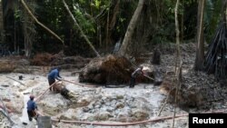 Penambang emas ilegal di kawasan pelestarian lingkungan di hutan hujan Amazon, Itaituba, negara bagian Para, Brazil 3 September 2021. (REUTERS/Lucas Landau)