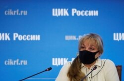 Ella Pamfilova, head of Russia's Central Election Commission, wearing a protective mask, is seen at a news conference on the preliminary results of a vote on constitutional reforms, at the commission's headquarters in Moscow, Russia, July 2, 2020.