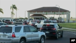 This image still provided by WFTS-TV shows traffic near the MacDill Air Force base in Tampa, Fla., on Jan. 10, 2020.