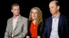 FILE - Evelyn Piazza, center, seated with her husband Jim, right, and son Michael, speaks during an interview May 15, 2017, in New York. The Piazzas talked about Tim Piazza, 19, a brother, son and Penn State sophomore who died in February after he was put through a hazing ritual at his fraternity house and forced to drink dangerous amounts of alcohol in a short amount of time.