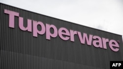 A photograph shows the logo of the US Tupperware home products line on Nov. 3 2022.