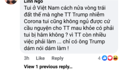 Một ý kiến trên một diễn đàn mạng bày tỏ sự quan tâm, long lắng cho sức khỏe của ông Donald Trump, 4/10/2020