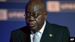 FILE — Ghana's President Nana Akufo-Addo arrives at the celebrations to mark the 75th anniversary of UNESCO at the headquarters in Paris, Nov. 12, 2021. 