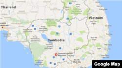 Bản đồ Campuchia và Vietnam. Lưu vực sông Mekong nằm ở điểm cực nam của hai nước.