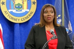 FILE - New York State Attorney General Letitia James speaks at a press conference, in New York, Aug. 3, 2021.