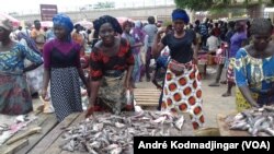 Des femmes vendeuses du poisson frais au marché moderne de N'Djamena (André Kodmadjingar/VOA)