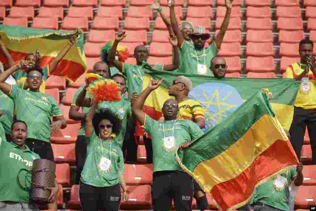 Ethiopia fans before the soccer match between Burkina Faso and Ethiopia; Cameroon, Jan. 17, 2022. 