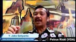 Ketua Umum Asosiasi Pengelola Pasar Indonesia (Asparindo), Joko Setiyanto dalam sebuah webinar. (Foto: VOA/Petrus Riski)