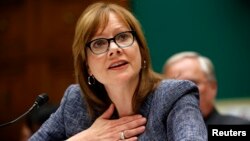 Pimpinan GM, Mary Barra memberikan keterangan di hadapan sebuah komisi Kongres AS, hari Selasa (1/4).