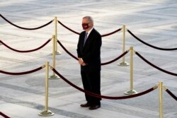 Sen. Dick Durbin (D-IL) pays his respects as Justice Ruth Bader Ginsburg lies in repose under the Portico at the top of the front steps of the U.S. Supreme Court building in Washington, Sept. 23, 2020.