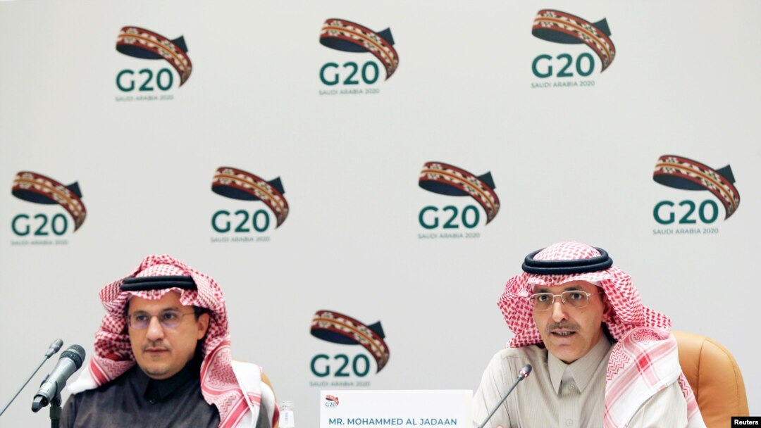 沙特阿拉伯财政大臣穆罕默德·贾丹（Mohammed Al-Jadaan）2月23日在首都利雅得就20国集团峰会问题举行记者会。