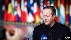 2024年4月3日，英国外交大臣卡梅伦在布鲁塞尔北约总部举行北约外长会议之前向媒体发表声明。