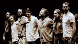 Members of the Iranian alternative music group Pallett Band (گروه پالت) on stage, undated. (Iranian Media)