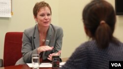 Susan Markham, Senior Coordinator for Gender Equality and Women’s Empowerment of USAID , is giving an exclusive interview to VOA at the U.S. Embassy in Phnom Penh on her visit to Cambodia on May 7th 2015. (Nov Povleakhena/VOA Khmer)