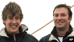 A handout from the Team Pindar Web site shows Kingdom of Bahrain racing yacht crew members Oli Smith (R) and Luke Porter, two of five British men who were detained by Iranian Revolutionary Guards on 25 Nov 2009