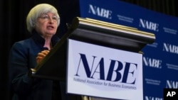 Federal Reserve Chair Janet Yellen speaks at an economics conference, Sept. 26, 2017, in Cleveland, Ohio.