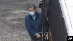 FILE - In this Oct. 15, 2020, photo, Jimmy Lai, the pro-democracy Hong Kong media tycoon, arrives at court in Hong Kong. 