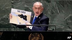 El primer ministro israelí Benjamin Netanyahu en la sede de las Naciones Unidas en Nueva York el 27 de septiembre del 2024. 