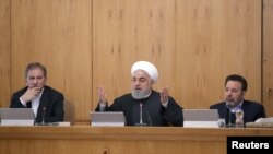 Iranian President Hassan Rouhani speaks during the cabinet meeting in Tehran, Iran, January 15, 2020.