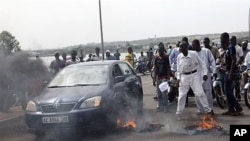 Protesters take to the streets in Bamako, Mali, Monday May 21, 2012.